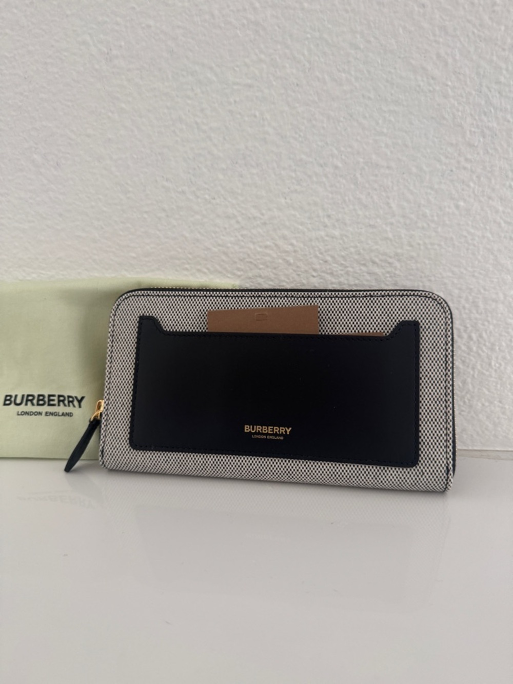 Burberry Black & Gray Zip Wallet with Gold Hardware